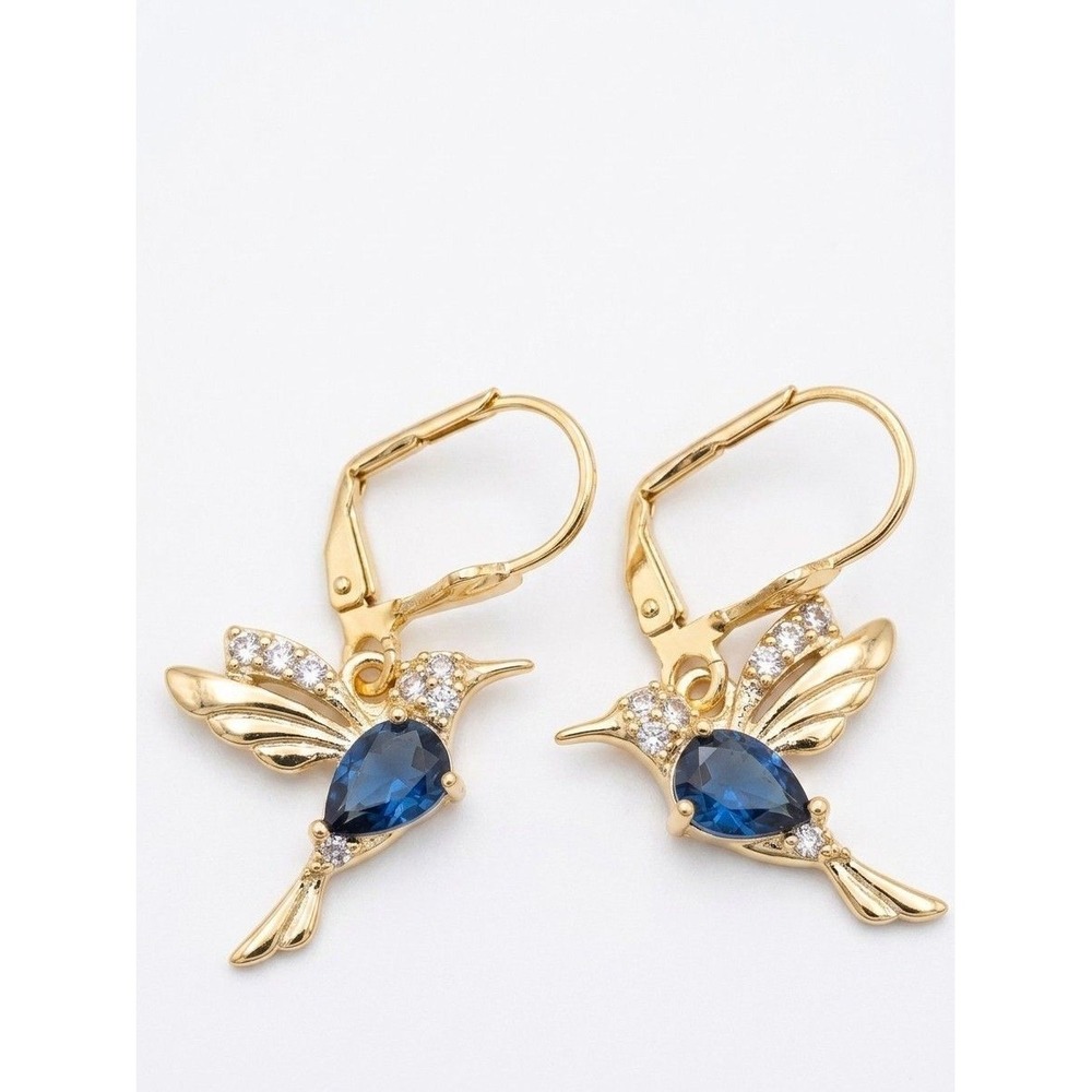 Gold-Tone Hummingbird Leverback Earrings Nature Inspired Jewelry
